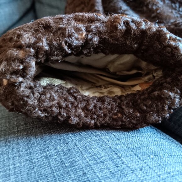 Vintage Dark Brown Persian Lamb Stroller Coat Jacket Fur Collar Faux Pockets 60s - Picture 11 of 16